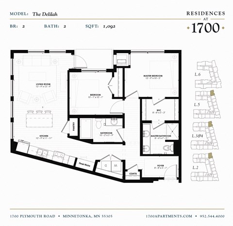 Floor plan for 2 beds, 2 baths, 1092 sqft